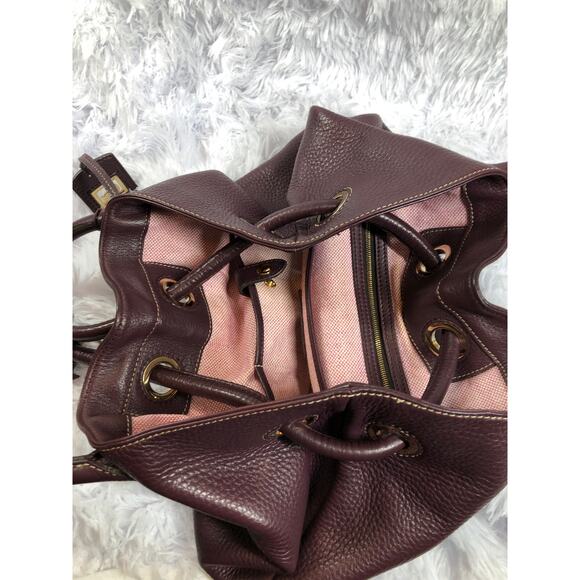 Dooney & Bourke Pebble Grain Tassel Leather Drawstring Bucket Tote Bag Purple - Picture 6 of 9